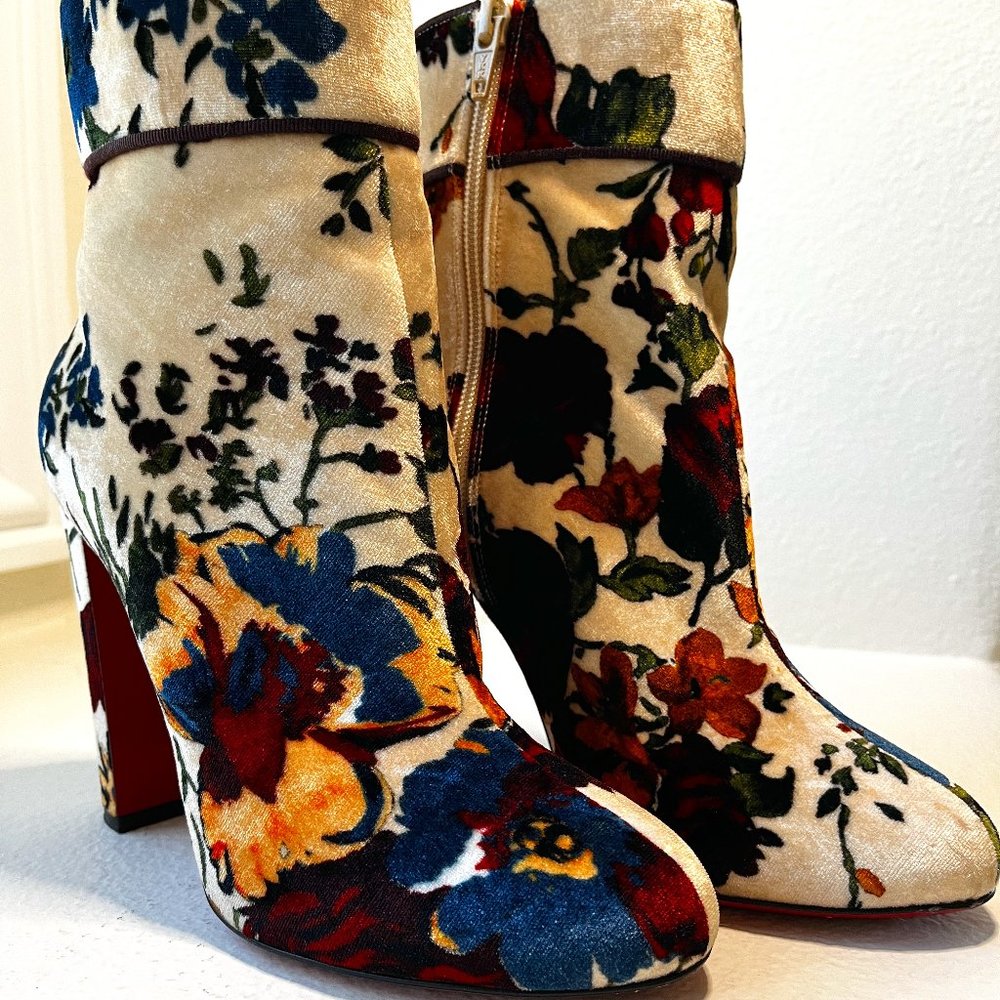 Christian Louboutin Moulamax Floral Velvet 100mm Red Sole Bootie
